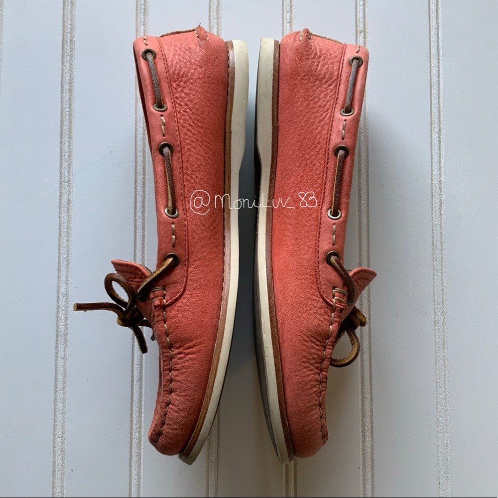 FRYE Quincy Tie Leather Boat Shoes Coral women’s size 6.5 - Picture 2 of 11